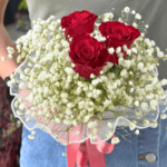 Red Rose & Baby’s Breath Hand Bouquet - Image 2