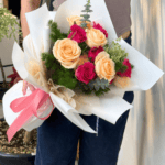 Dark Pink and Champagne Rose Bouquet - Image 3