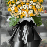 Yellow and White Funeral Flower Stand - Image 2