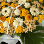 Yellow and White Funeral Flower Stand - Image 3